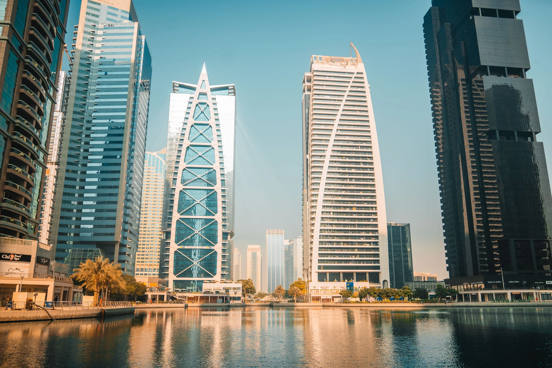 Modern business towers beside the waterfront in the GCC